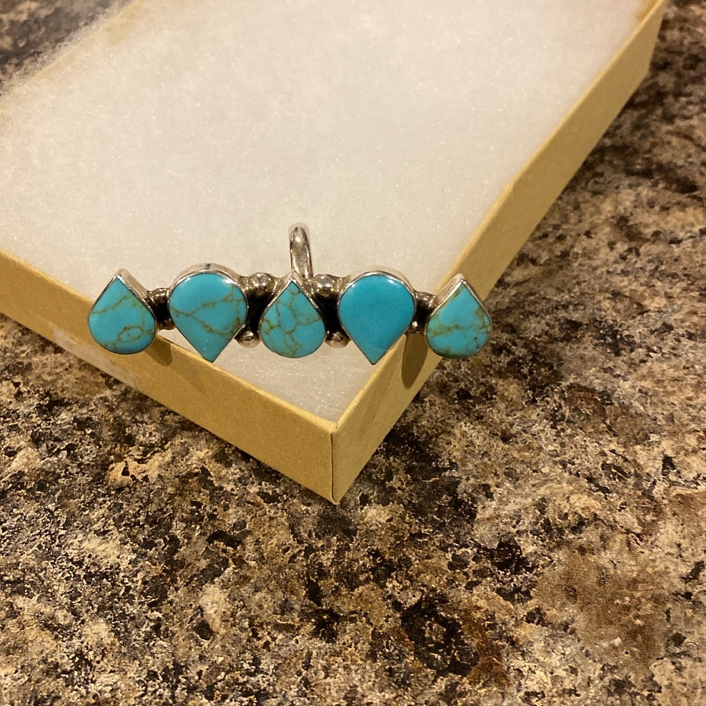 Genuine Turquoise and sterling silver teardrop adjustable ring